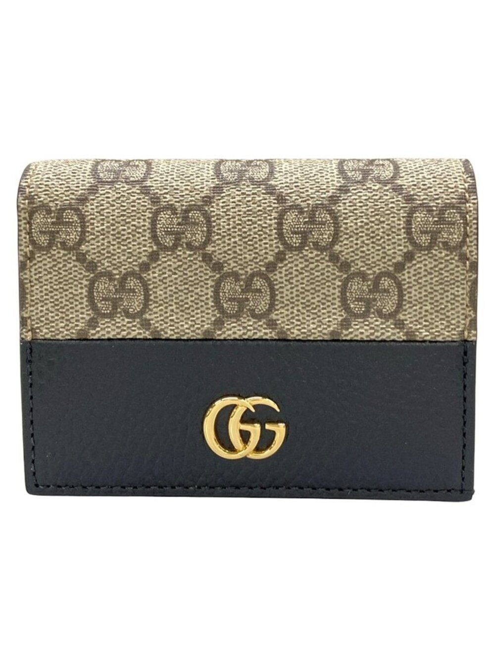 Gucci Card Case Double G Beige Black Leather
